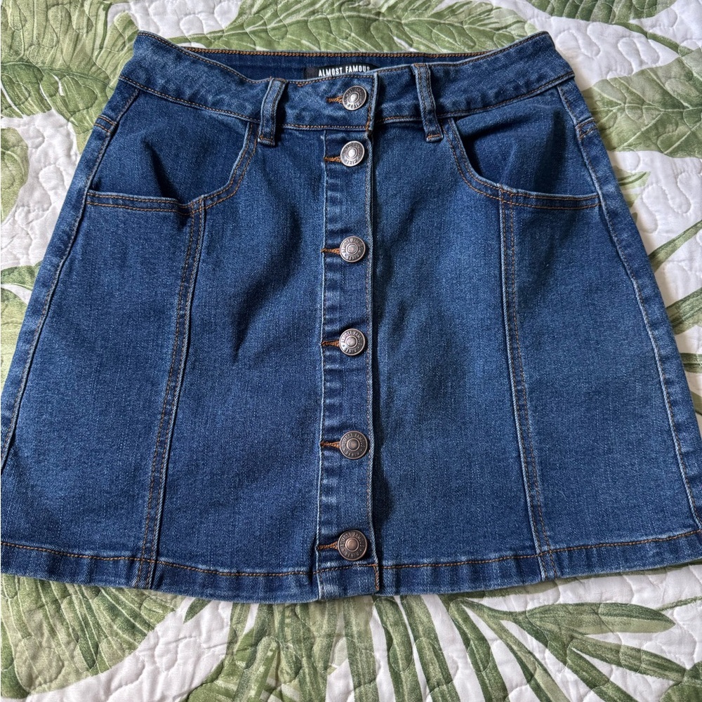 Almost Famous Blue Button-Front A-Line Skirt